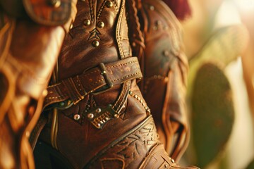 A detailed view of two cowboy boots with intricate details and wear
