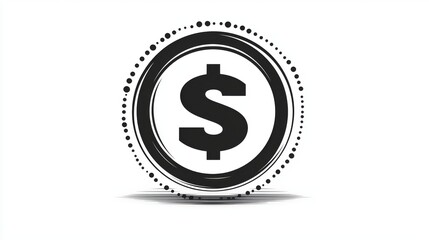 Obraz premium A bold dollar sign encased in a circular black frame on a white background