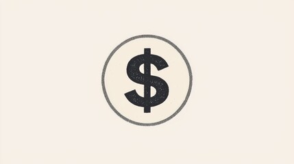 Fototapeta premium A bold dollar sign icon with a circular dotted frame on a beige background
