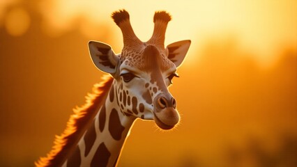 Giraffe basking in the warm glow of sunset, creating a serene atmosphere in nature