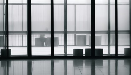 Artistic Composition through Windows in Black and White Interior Space
