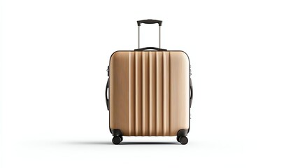 A stylish and modern golden suitcase on wheels, perfect for travel. Its sleek design and smooth handle make it an ideal companion for adventures and business trips alike.
