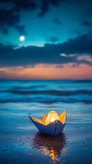 Enchanting paper boat with lantern beach photos