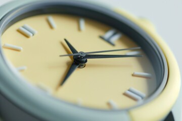 A close-up shot of a yellow and grey clock, great for illustrating time concepts or adding detail to any scene