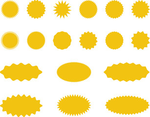 shopping labels collection. Sale or discount sticker. Starburst red sticker set. Special offer price tag. Supermarket promotional badge. Promo stickers with star edges.