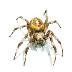 A watercolor drawing of an Orb-Weaver Spider, isolated on a white background. Orb-Weaver Spider vector.