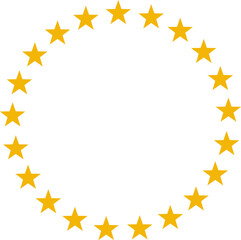 Stars of various sizes arranged in a circle. Black star shape, round frame, border vector image