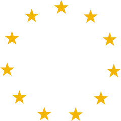 Stars of various sizes arranged in a circle. Black star shape, round frame, border vector image