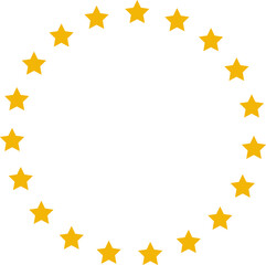 Stars of various sizes arranged in a circle. Black star shape, round frame, border vector image