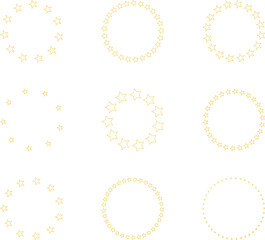 Stars of various sizes arranged in a circle. Black star shape, round frame, border vector image
