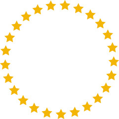 Stars of various sizes arranged in a circle. Black star shape, round frame, border vector image