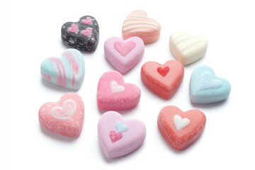 Obraz premium A collection of colorful candy hearts on a white surface