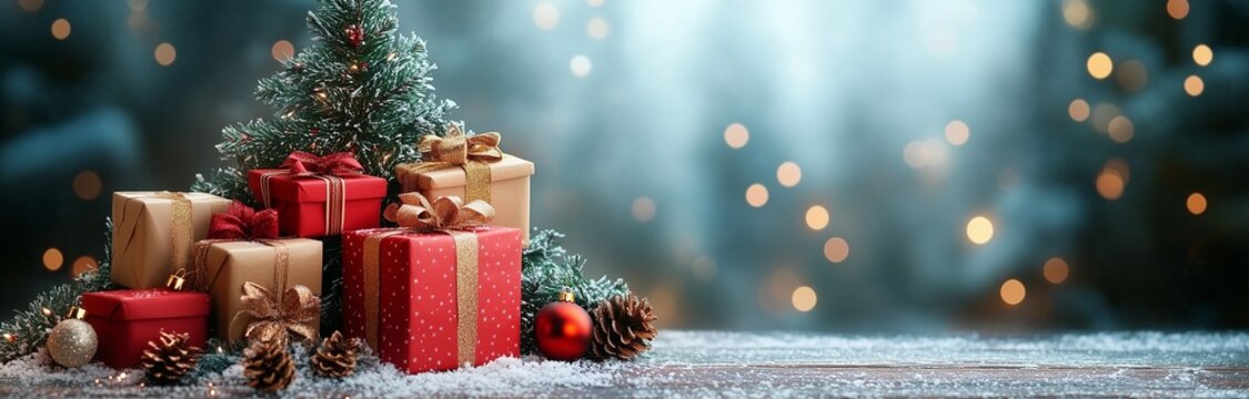 prezents on a pile in shape of a christmas tree for beckground