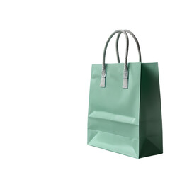A pale green shopping bag with a matte finish and rope handles isolated on transparent background
