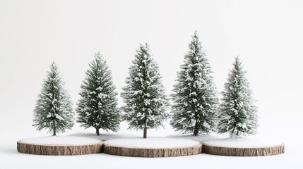Snowy Miniature Pine Trees Winter Christmas Decor Holiday Scene