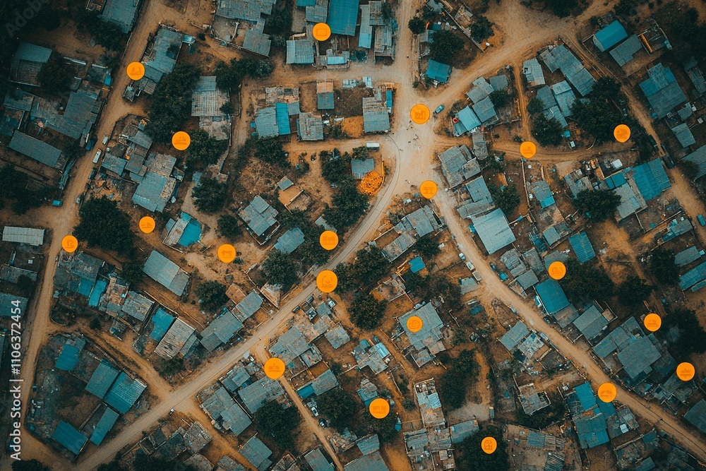 Poster this aerial image highlights land with network markers outlining disaster-resilient infrastructure a