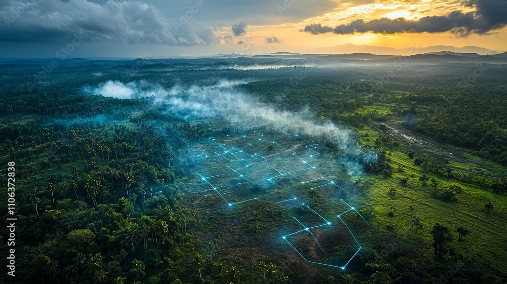 Poster this aerial image highlights land with network markers outlining disaster-resilient infrastructure a