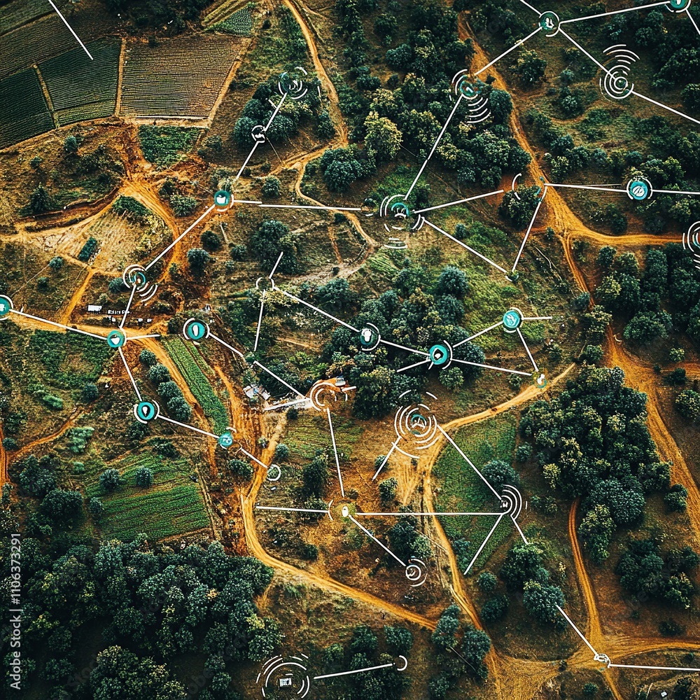 Poster this aerial image highlights land with network markers outlining disaster-resilient infrastructure a