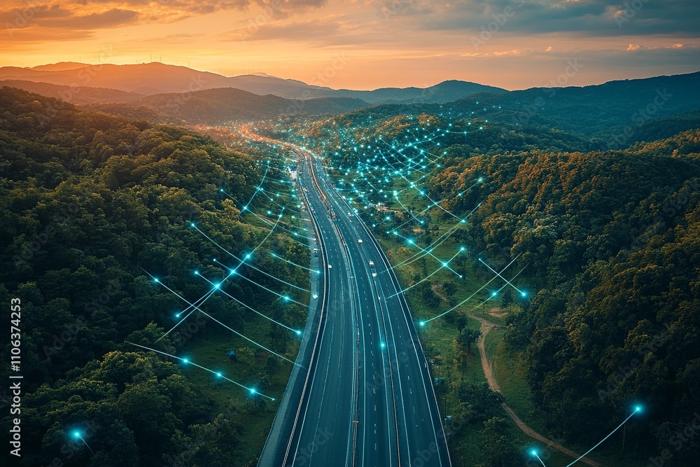 Poster this aerial image highlights land with network markers outlining disaster-resilient infrastructure a