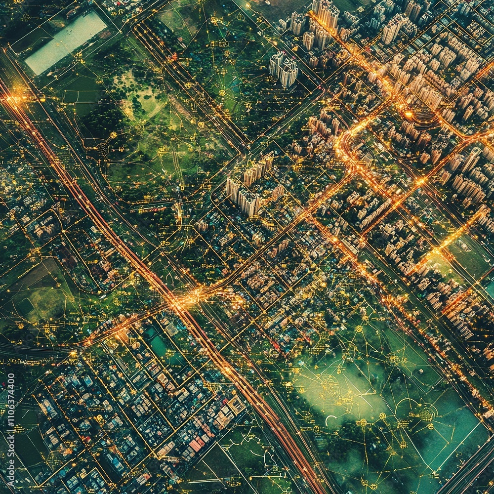 Poster this aerial image highlights land with network markers outlining disaster-resilient infrastructure a