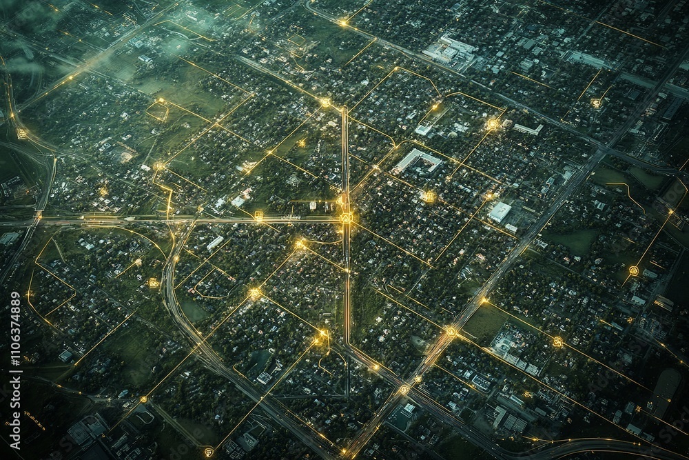Poster this aerial image highlights land with network markers outlining disaster-resilient infrastructure a