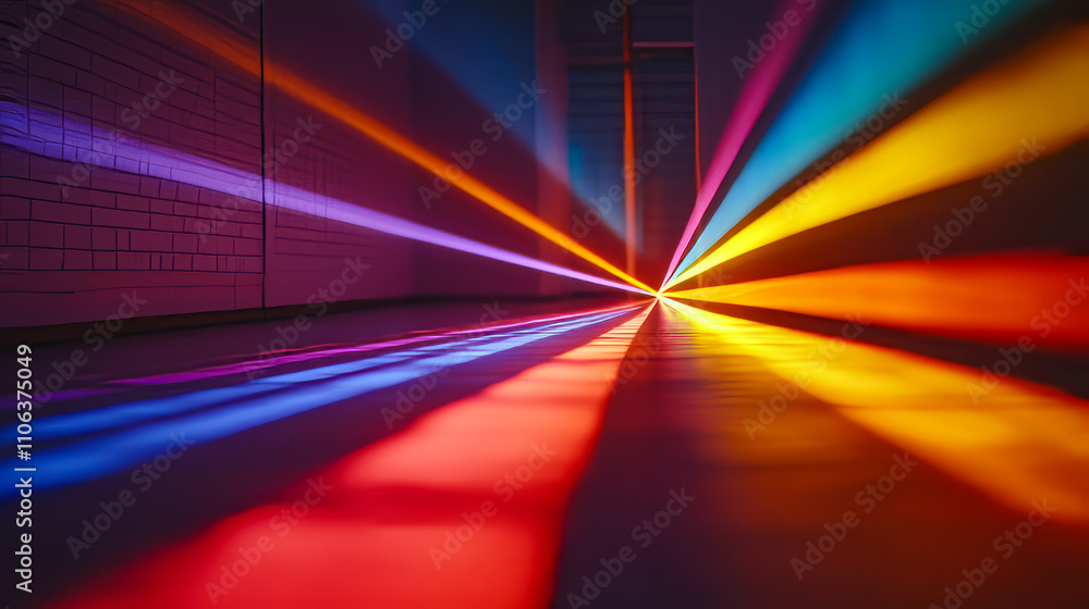 Poster colorful light rays creating spectrum patterns in room