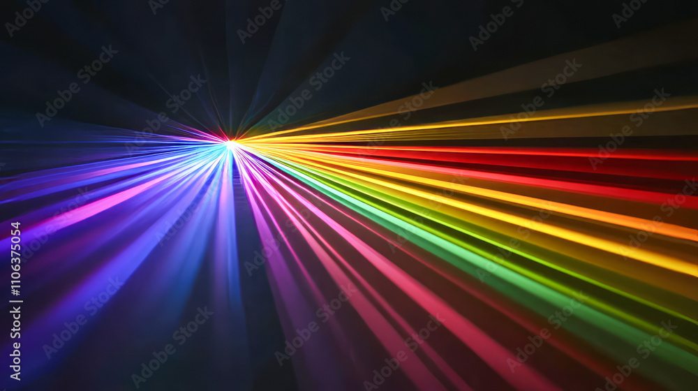 Poster vibrant spectrum of colorful light rays in dark background