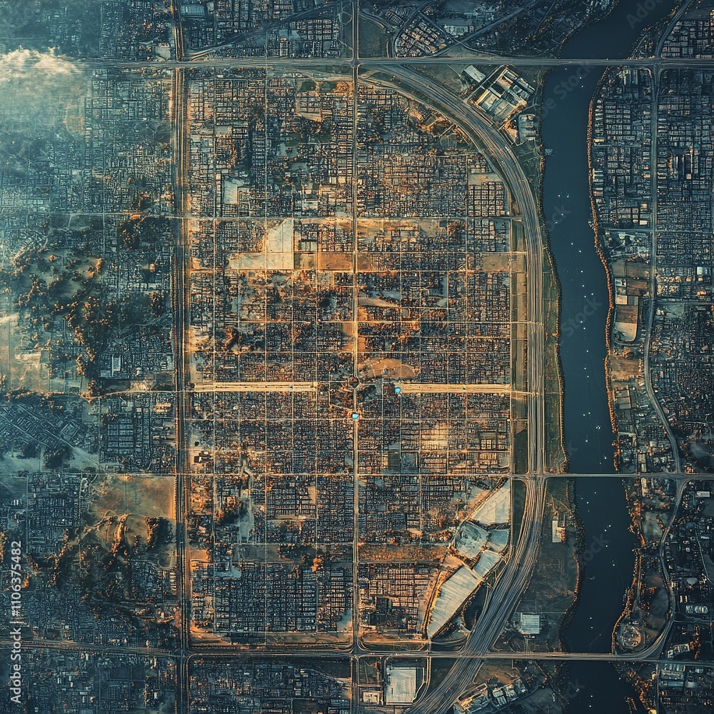Poster this aerial image highlights land with network markers outlining disaster-resilient infrastructure a