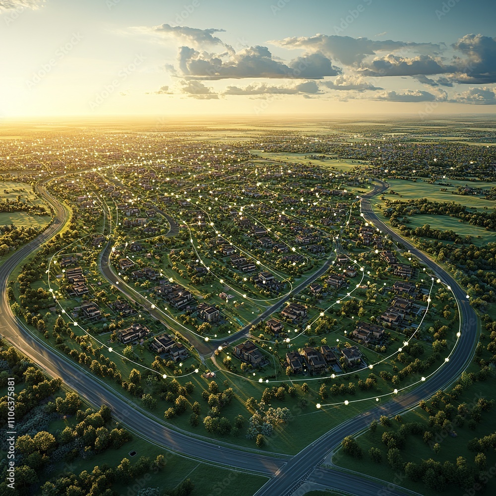 Poster this aerial image highlights land with network markers outlining disaster-resilient infrastructure a