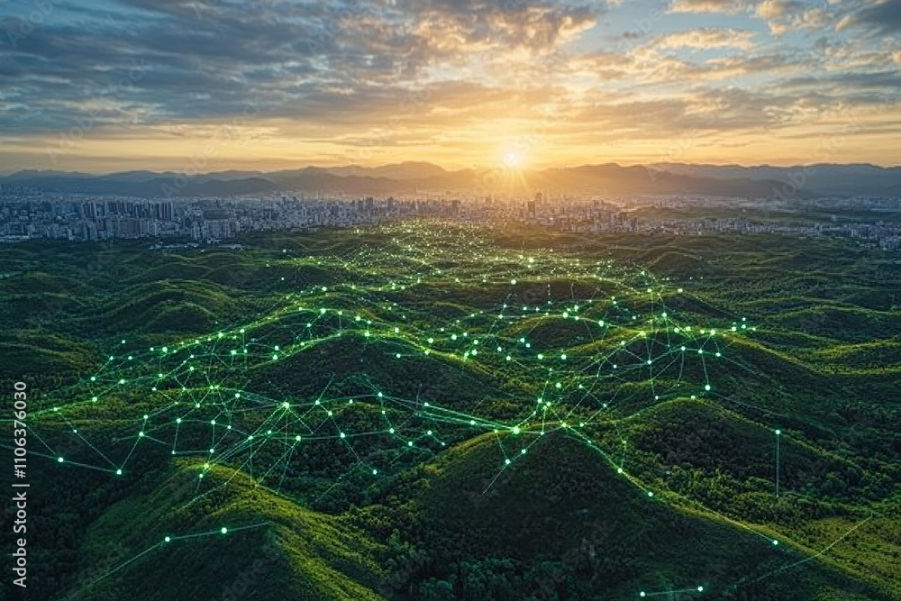 Poster this aerial image highlights land with network markers outlining disaster-resilient infrastructure a