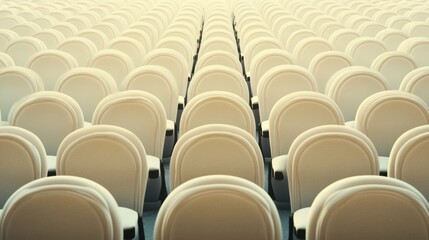 Obraz premium Rows of empty beige auditorium seats create a pattern of symmetry and anticipation, AI