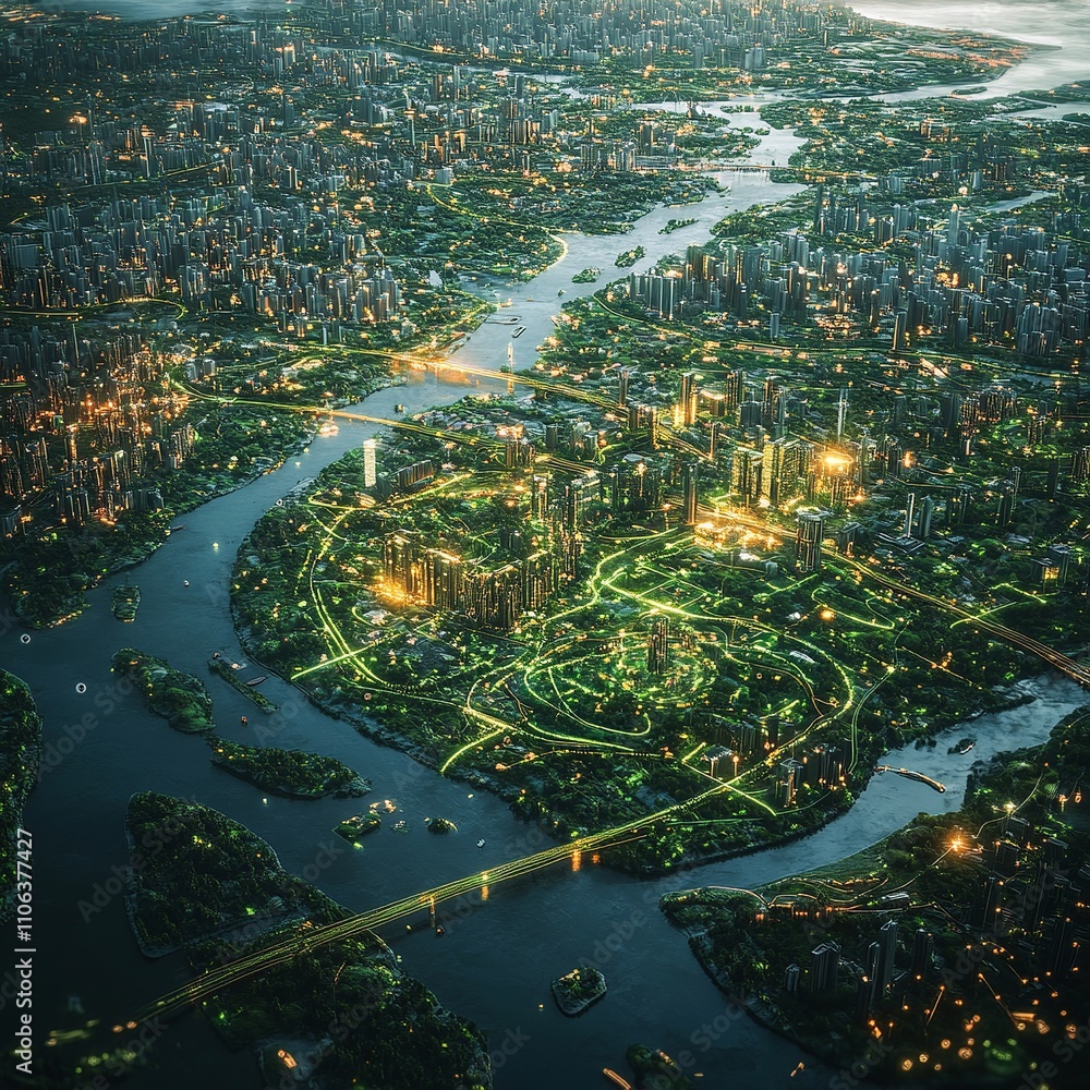Poster this aerial image highlights land with network markers outlining disaster-resilient infrastructure a