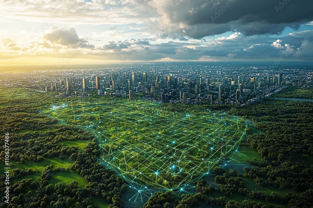 Poster this aerial image highlights land with network markers outlining disaster-resilient infrastructure a