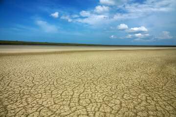 Geography. Dried-up lake basin (dry lakebed), alkali flat. Semi - desert salt-marsh. The shore of...