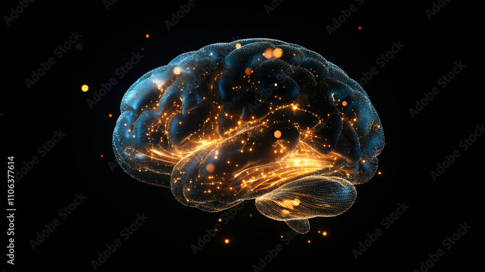Aufkleber Artificial intelligence, neural network and synapses creating connections and transmitting information inside a digital human brain