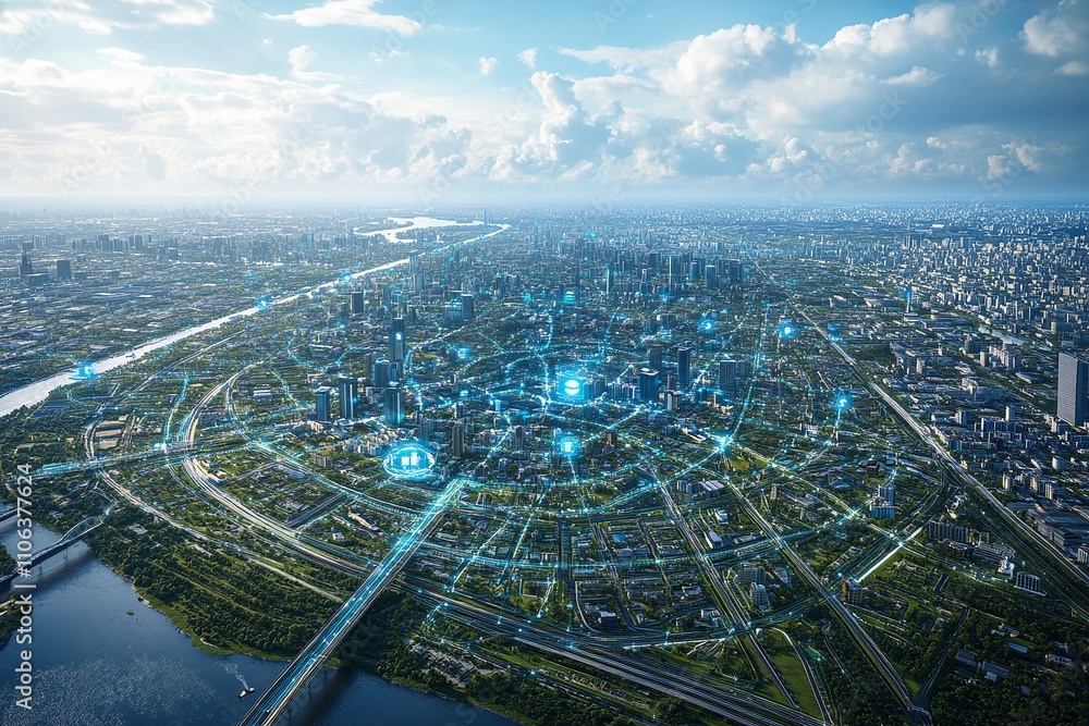Poster this aerial image highlights land with network markers outlining disaster-resilient infrastructure a