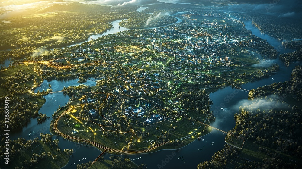Poster this aerial image highlights land with network markers outlining disaster-resilient infrastructure a