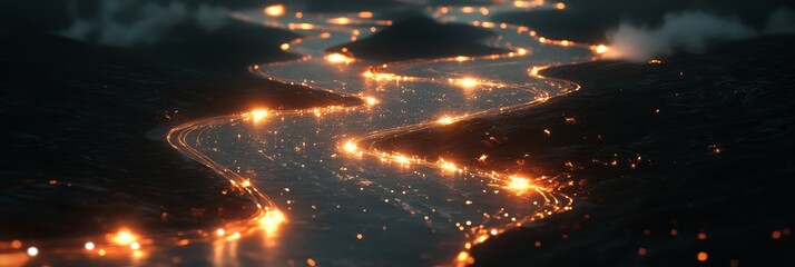 Abstract Digital Data Flow With Motion Blur On Network Speed, Futuristic Technology Background