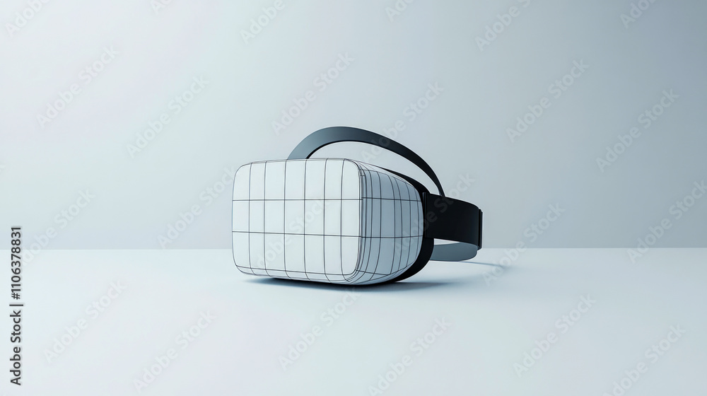 Poster modern virtual reality headset with grid design on minimalist background