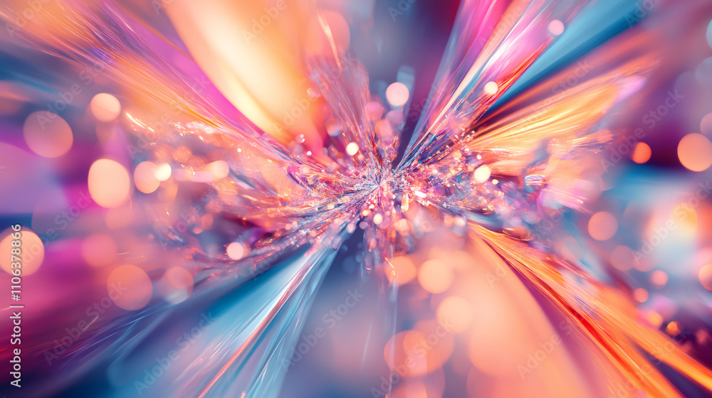 Aufkleber converging pink, orange, and teal light streaks with bokeh effect - perfect for backgrounds and desi