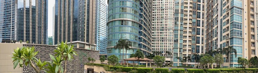 BGC, Philippines, abstract panoramic view of skyscrapers with palm trees_20241110_panorama2