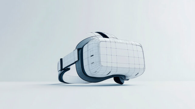 Futuristic virtual reality headset with wireframe design on minimalist background
