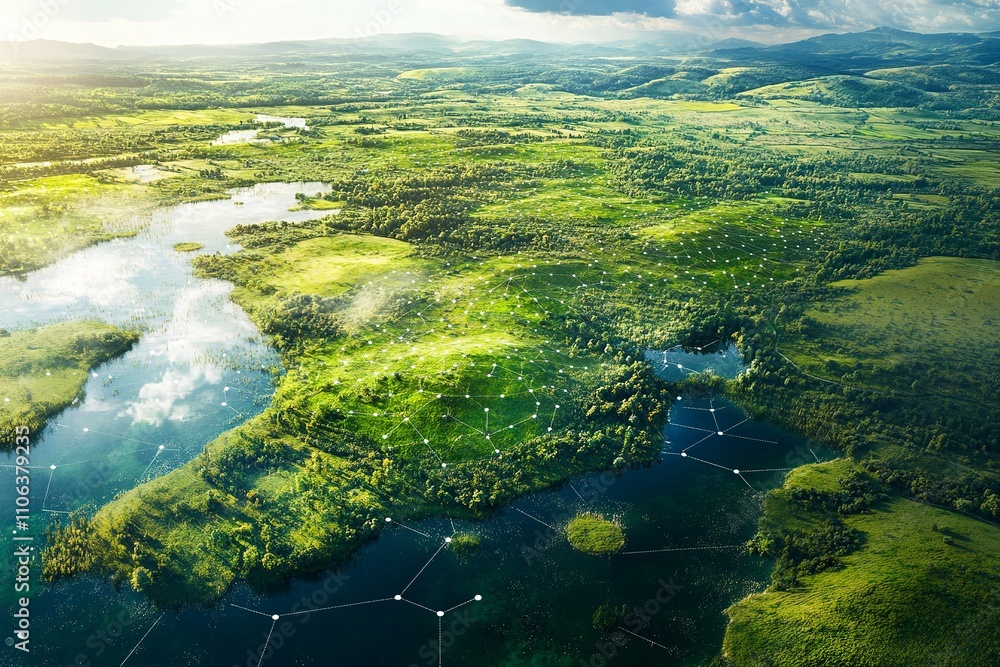 Poster this aerial image highlights land with network markers outlining disaster-resilient infrastructure a