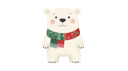Naklejka premium Cute polar bear wearing christmas scarf on transparent background