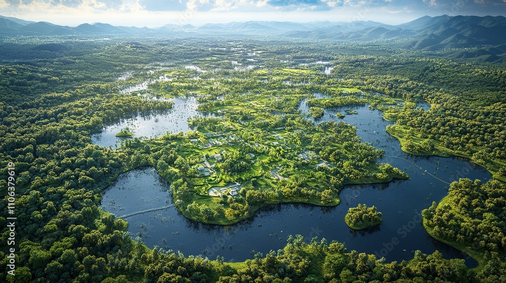 Poster this aerial image highlights land with network markers outlining disaster-resilient infrastructure a