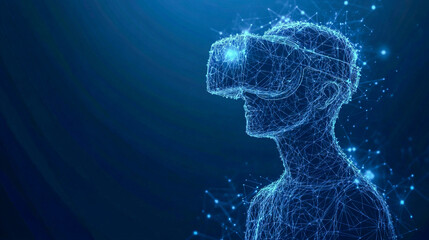 Futuristic wireframe illustration of virtual reality experience