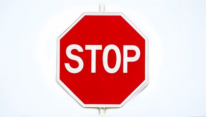 Obraz premium Red Octagonal Stop Sign with White Stop Text on White Background