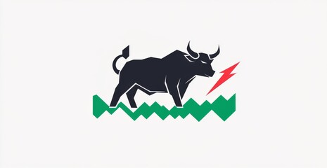 A stock market bull icon with upward green trend lines on a beige background