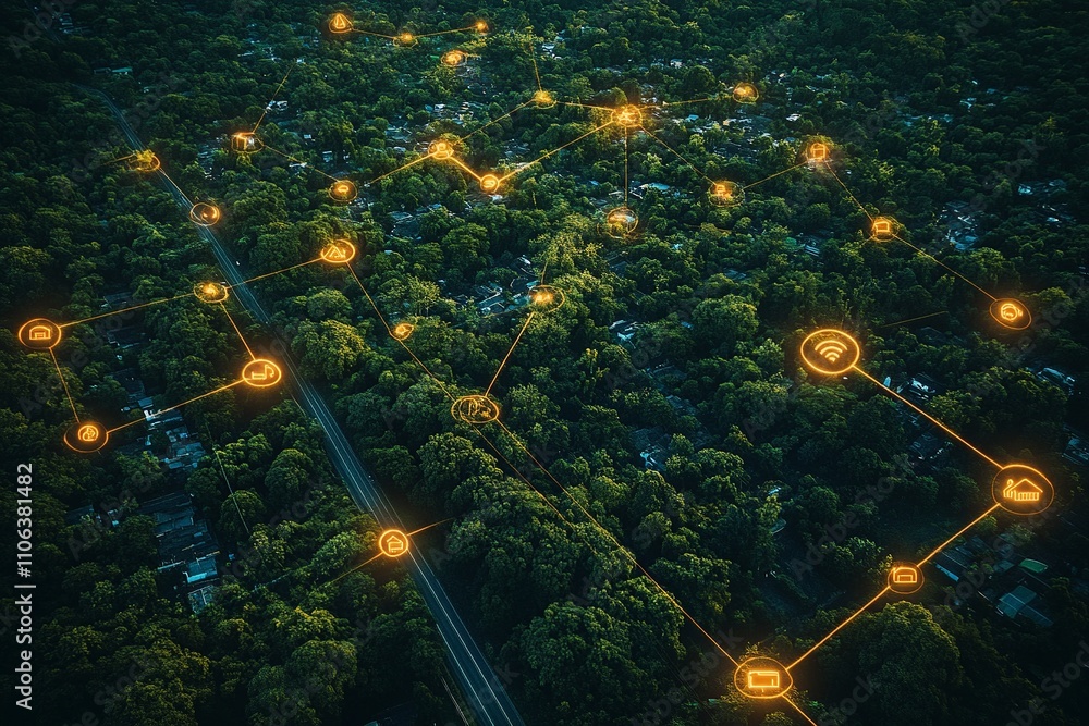 Poster this aerial image highlights land with network markers outlining disaster-resilient infrastructure a