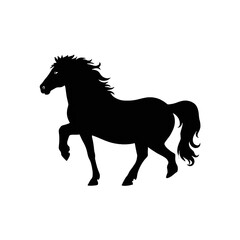Dynamic silhouette of galloping horse on light gray backdrop